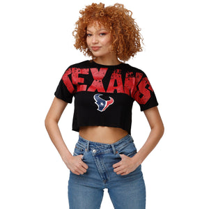 Houston Texans NFL Womens Petite Distressed Wordmark Crop Top