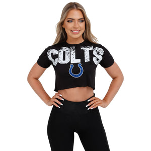 Indianapolis Colts NFL Womens Petite Distressed Wordmark Crop Top