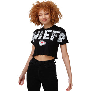 Kansas City Chiefs NFL Womens Petite Distressed Wordmark Crop Top