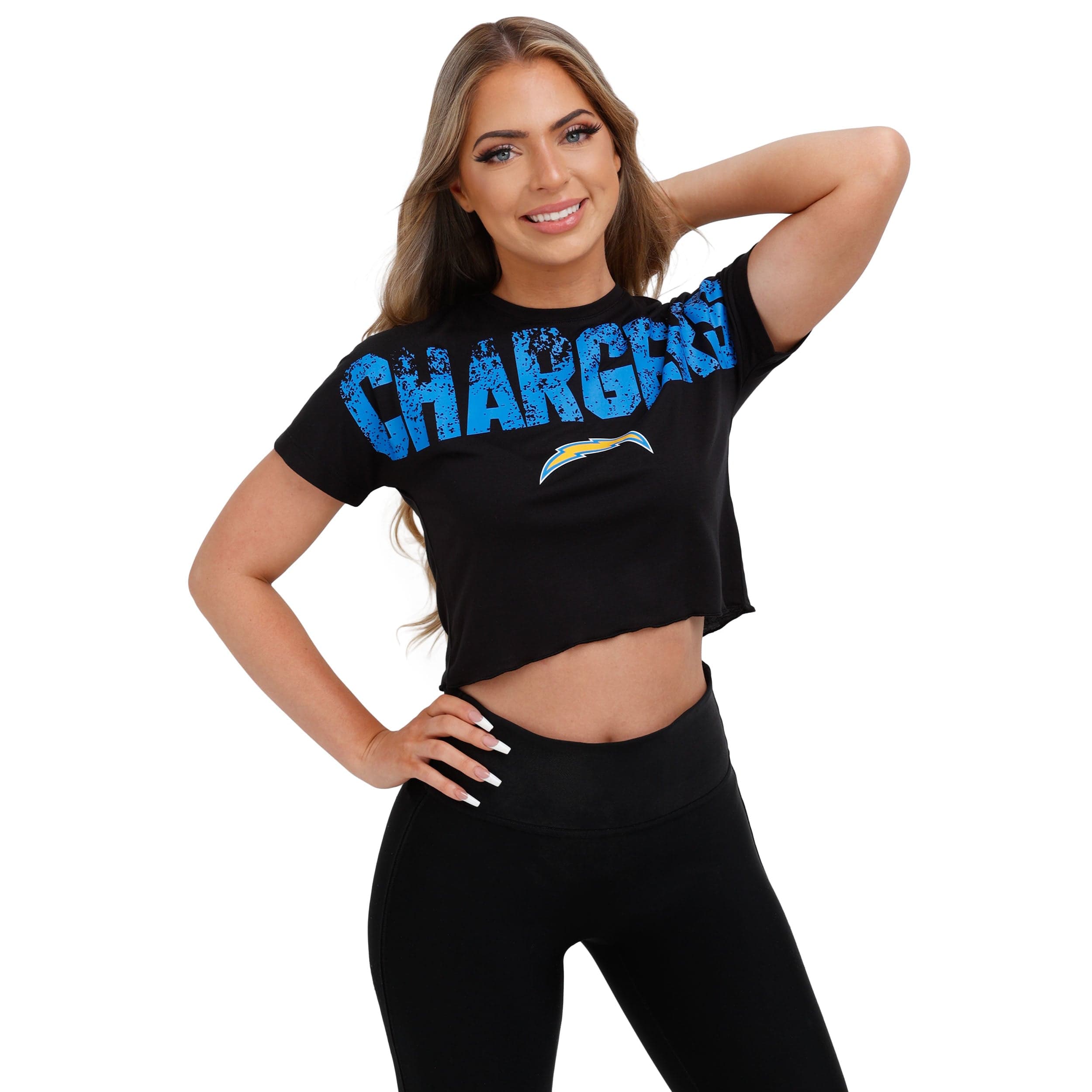 47 Women's Los Angeles Chargers Blue Half-Moon Crop T-Shirt