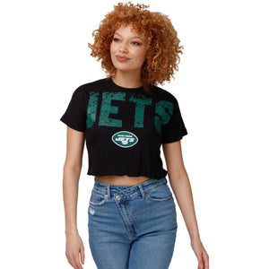 New York Jets NFL Womens Petite Distressed Wordmark Crop Top