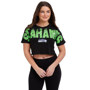 Seattle Seahawks NFL Womens Petite Distressed Wordmark Crop Top