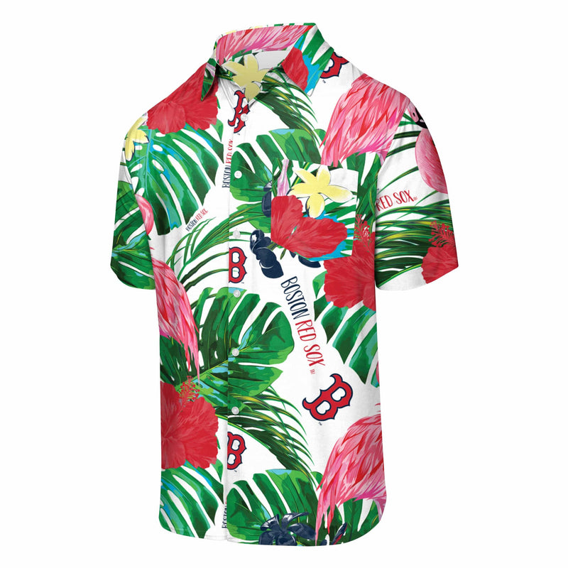 FOCO Boston Red Sox Flamingo Button Up Shirt, Mens Size: S