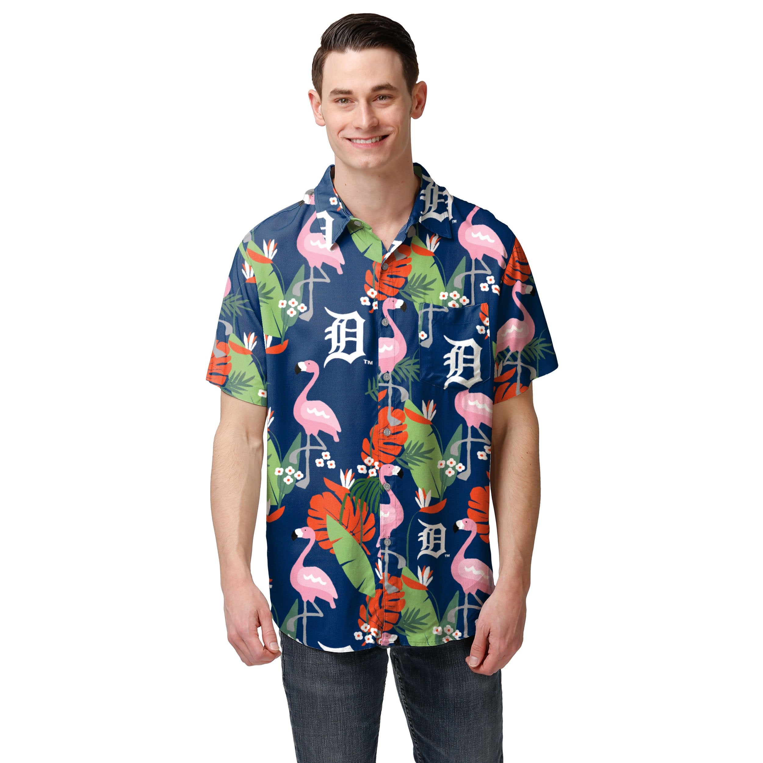 Men's Detroit Tigers Navy Floral Button-Up Shirt