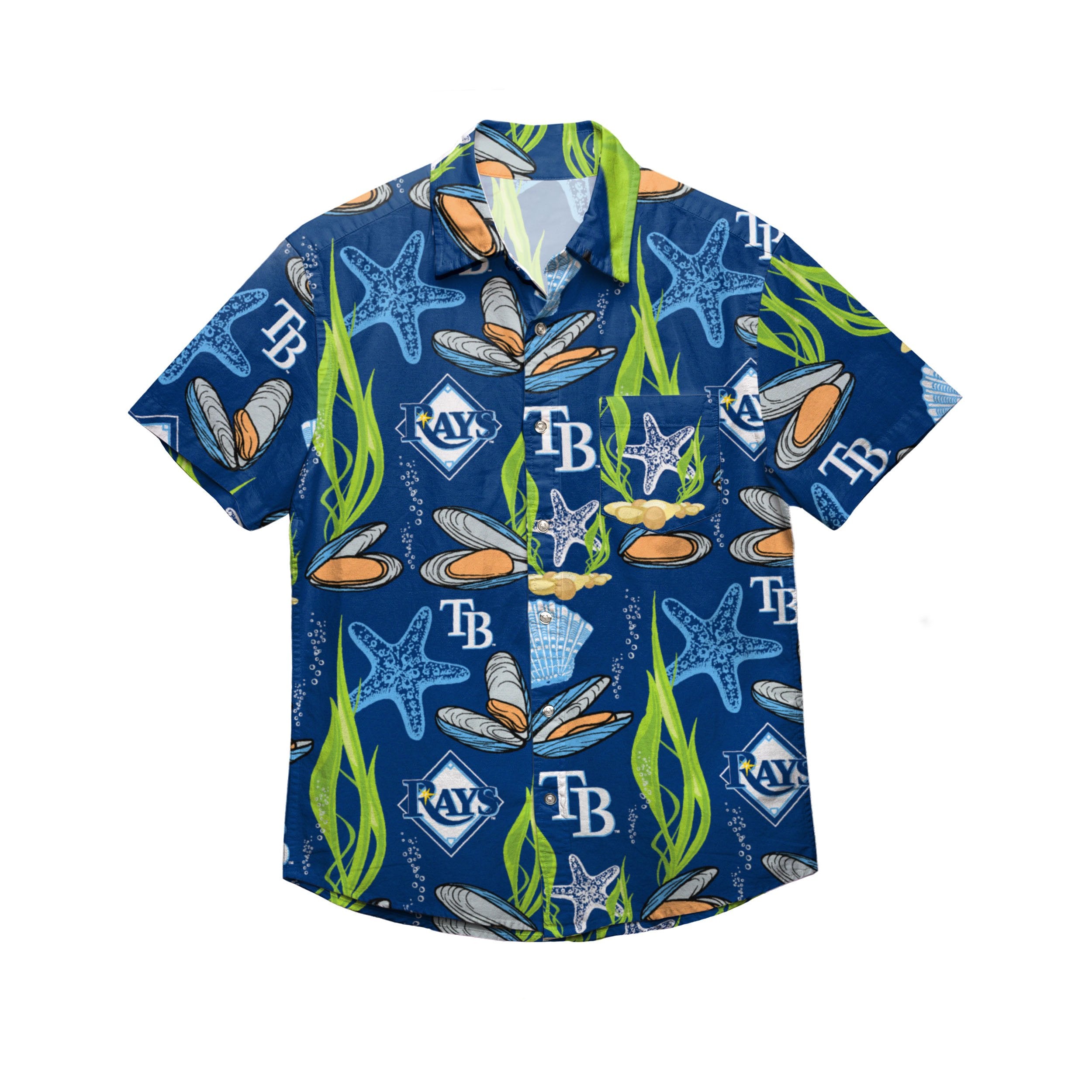 Match Up, Shirts, Tampa Bay Rays Mens Blue Hawaiian Floral Logo Short  Sleeve Button Up Shirtm