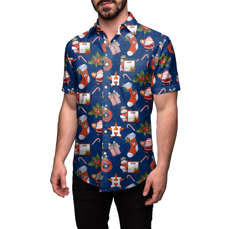Houston Astros MLB Mens Christmas Explosion Button Up Shirt