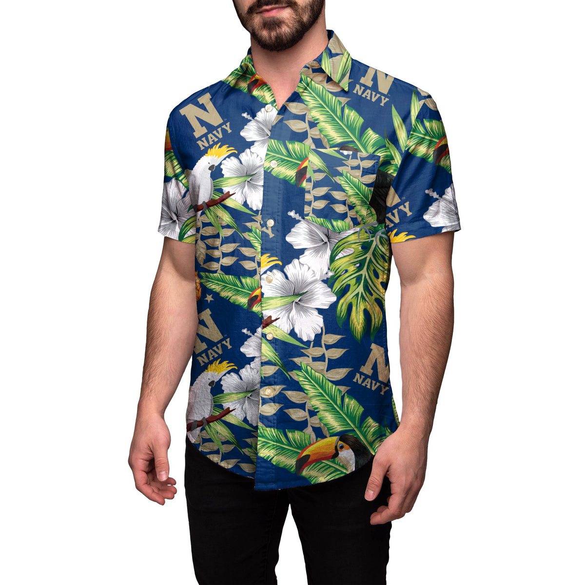 Navy Midshipmen NCAA Mens Floral Button Up Shirt