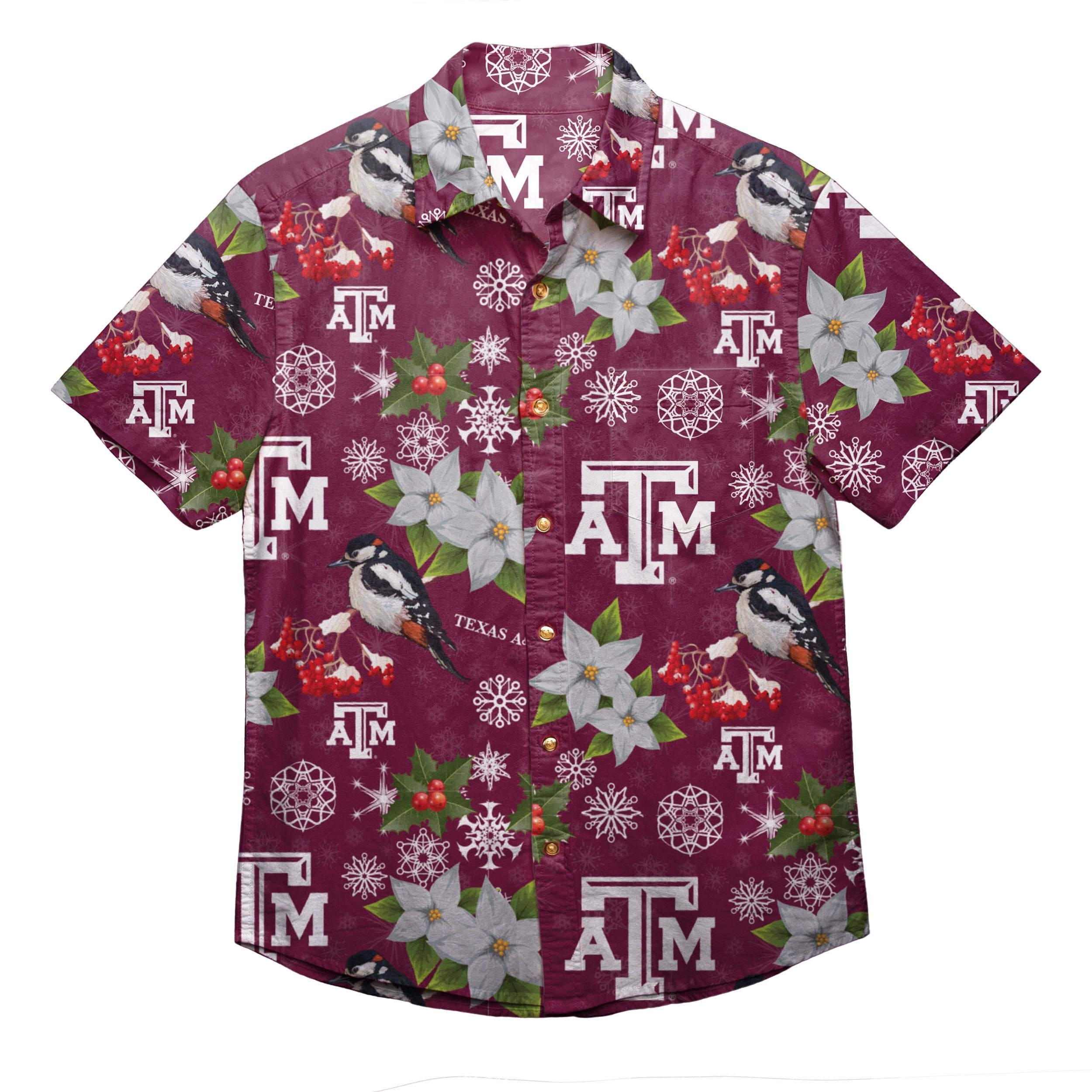 FOCO Texas A&M Aggies NCAA Mens Hawaiian Button Up Shirt