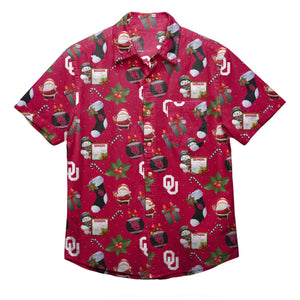 Oklahoma Sooners NCAA Mens Christmas Explosion Button Up Shirt