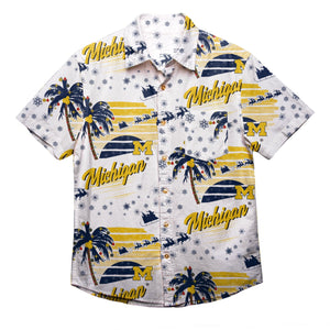 Michigan Wolverines NCAA Mens Winter Tropical Button Up Shirt