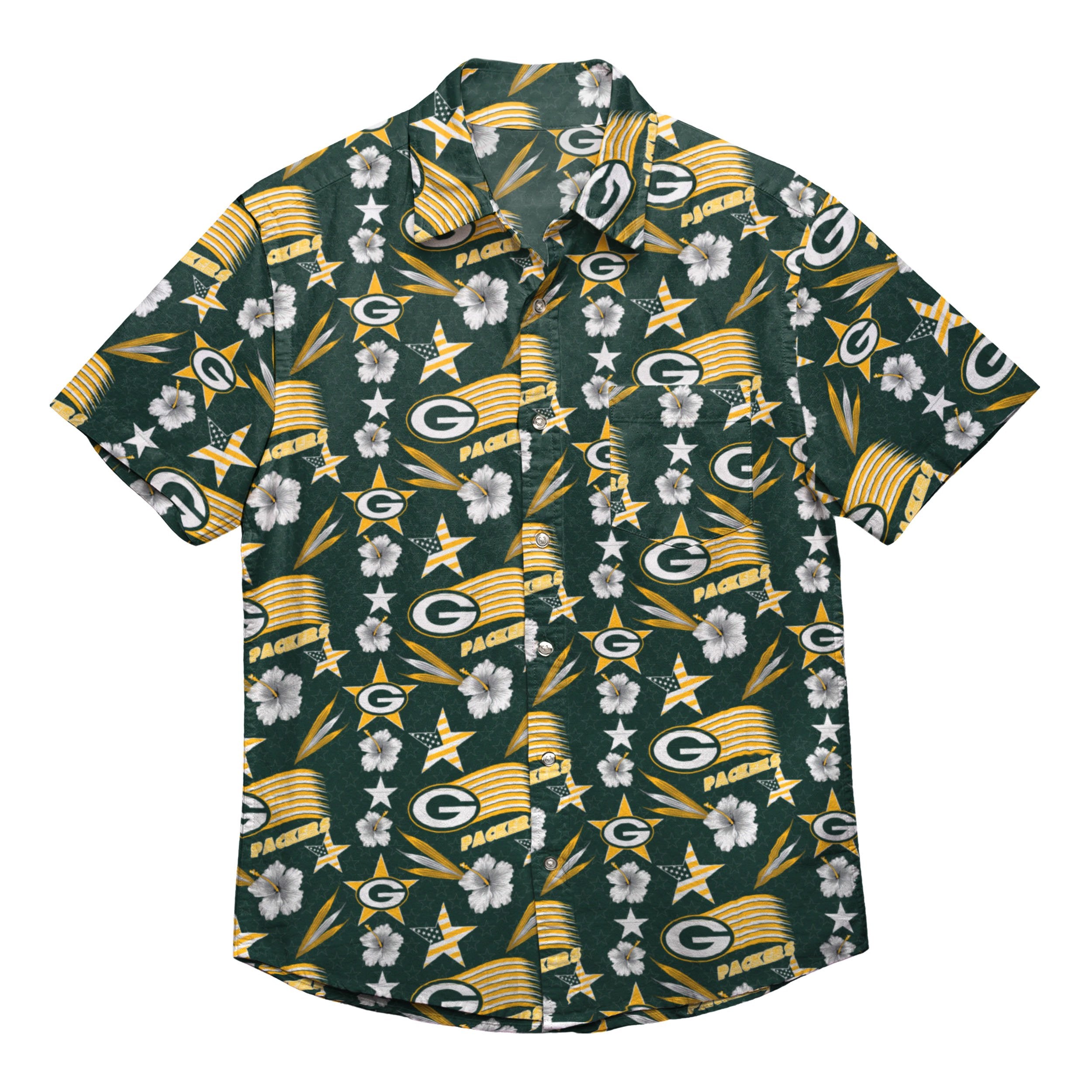 FOCO Green Bay Packers NFL Mens Flamingo Button Up Shirt