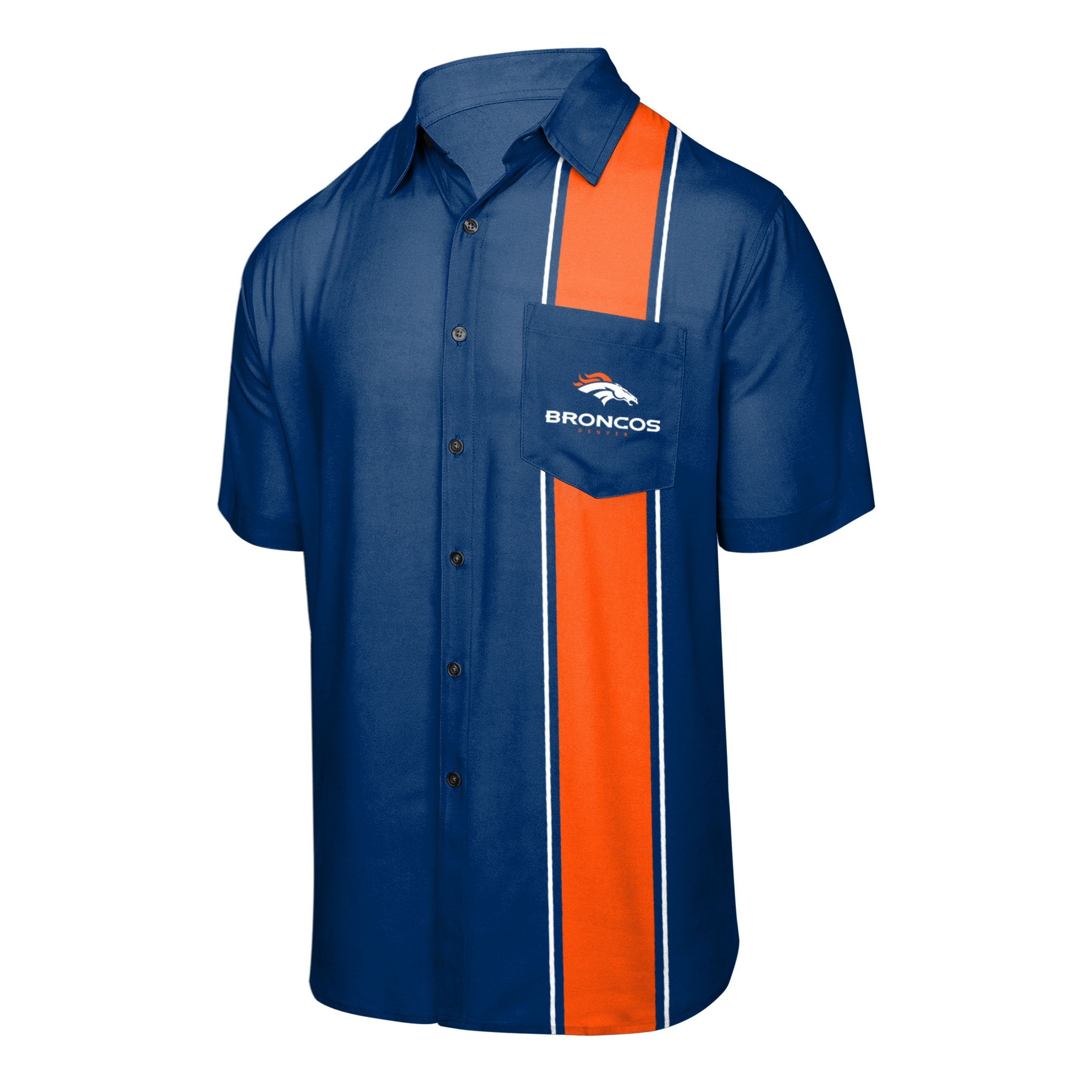 FOCO Denver Broncos NFL Mens Bowling Stripe Button Up Shirt