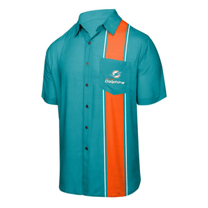 Miami Dolphins NFL Mens Bowling Stripe Button Up Shirt