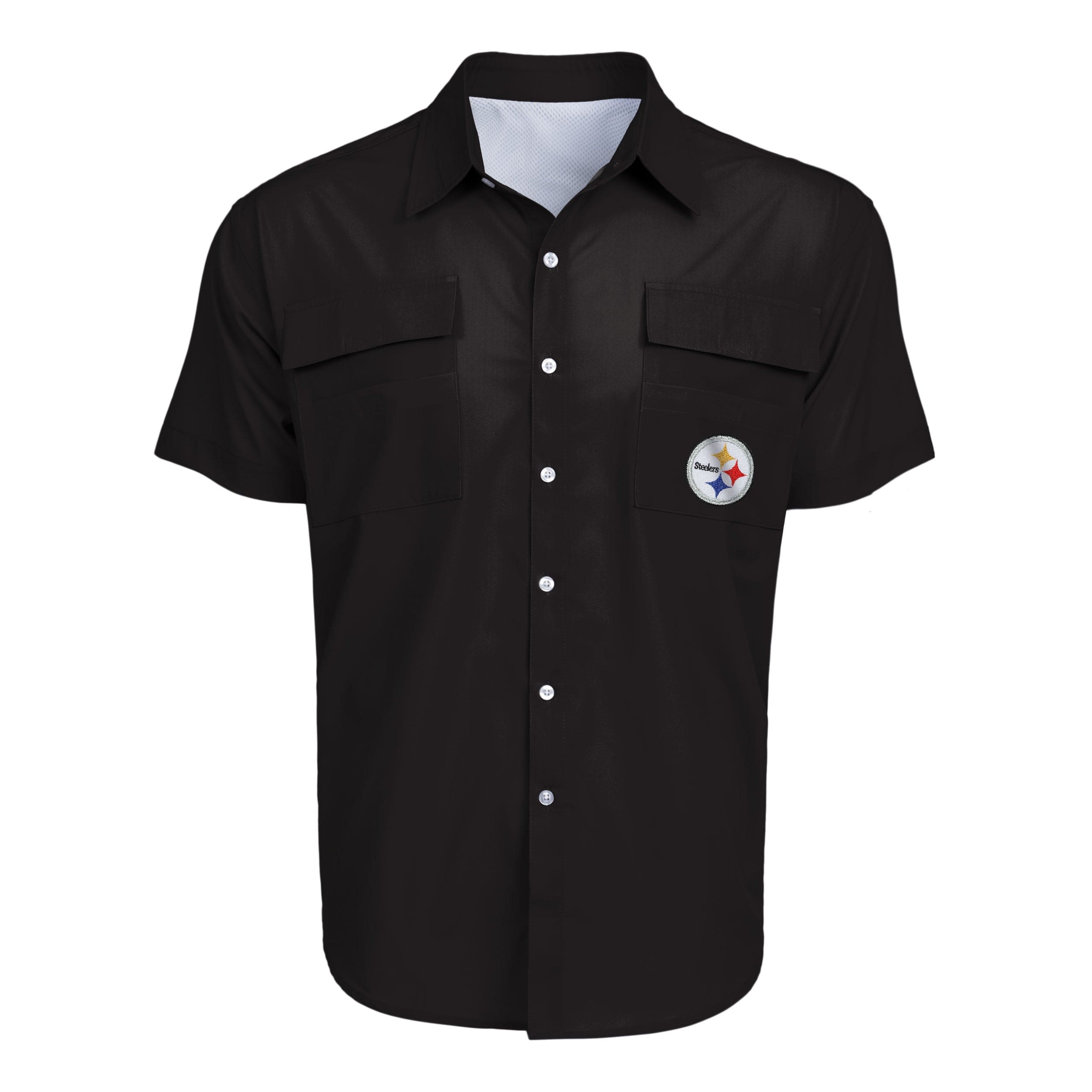 NFL Pittsburgh Steelers Mens Polo Shirt M MED Black Gold Button Short  Sleeve NEW