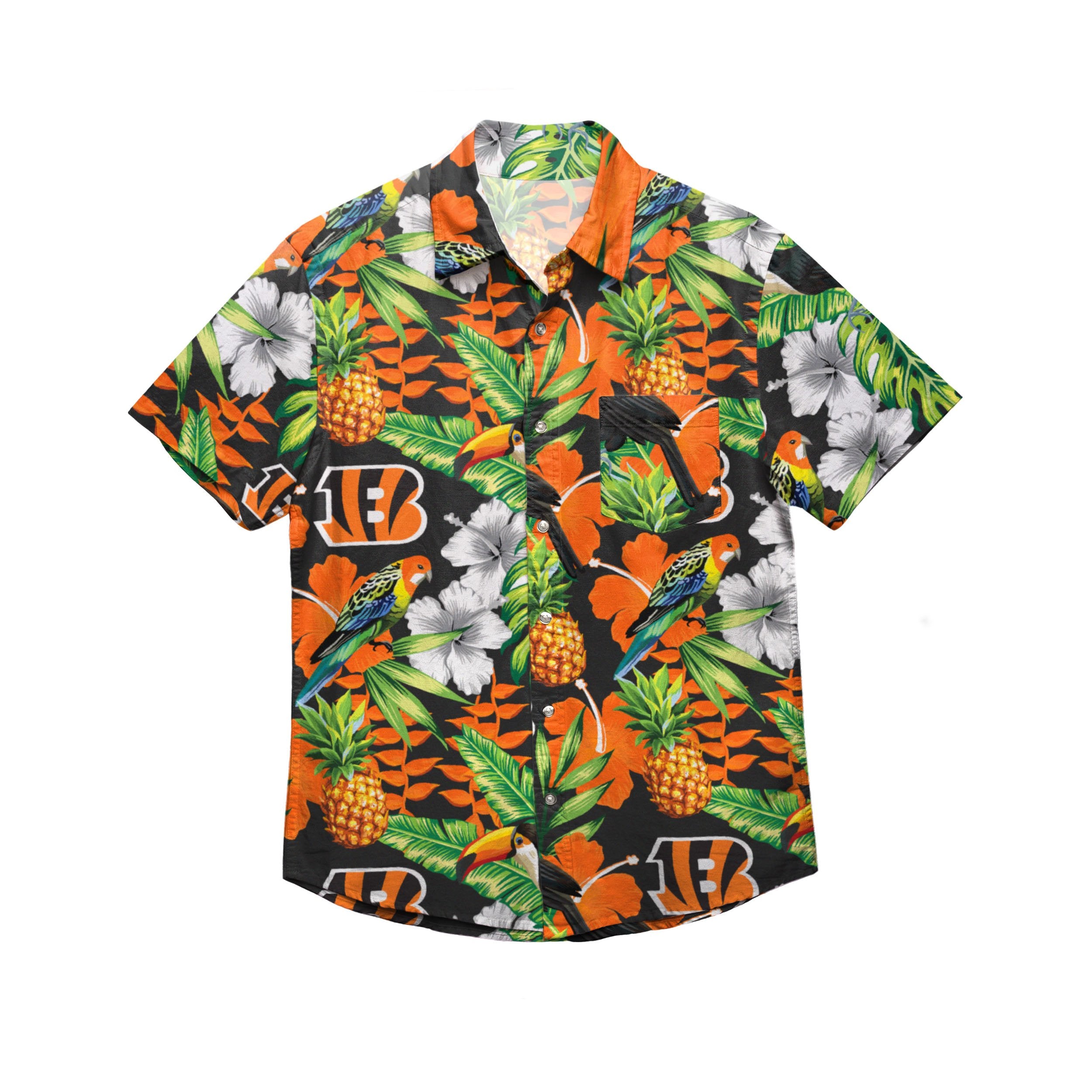 NFL Cincinnati Bengals Tropical Flower Button Up Shirt Short