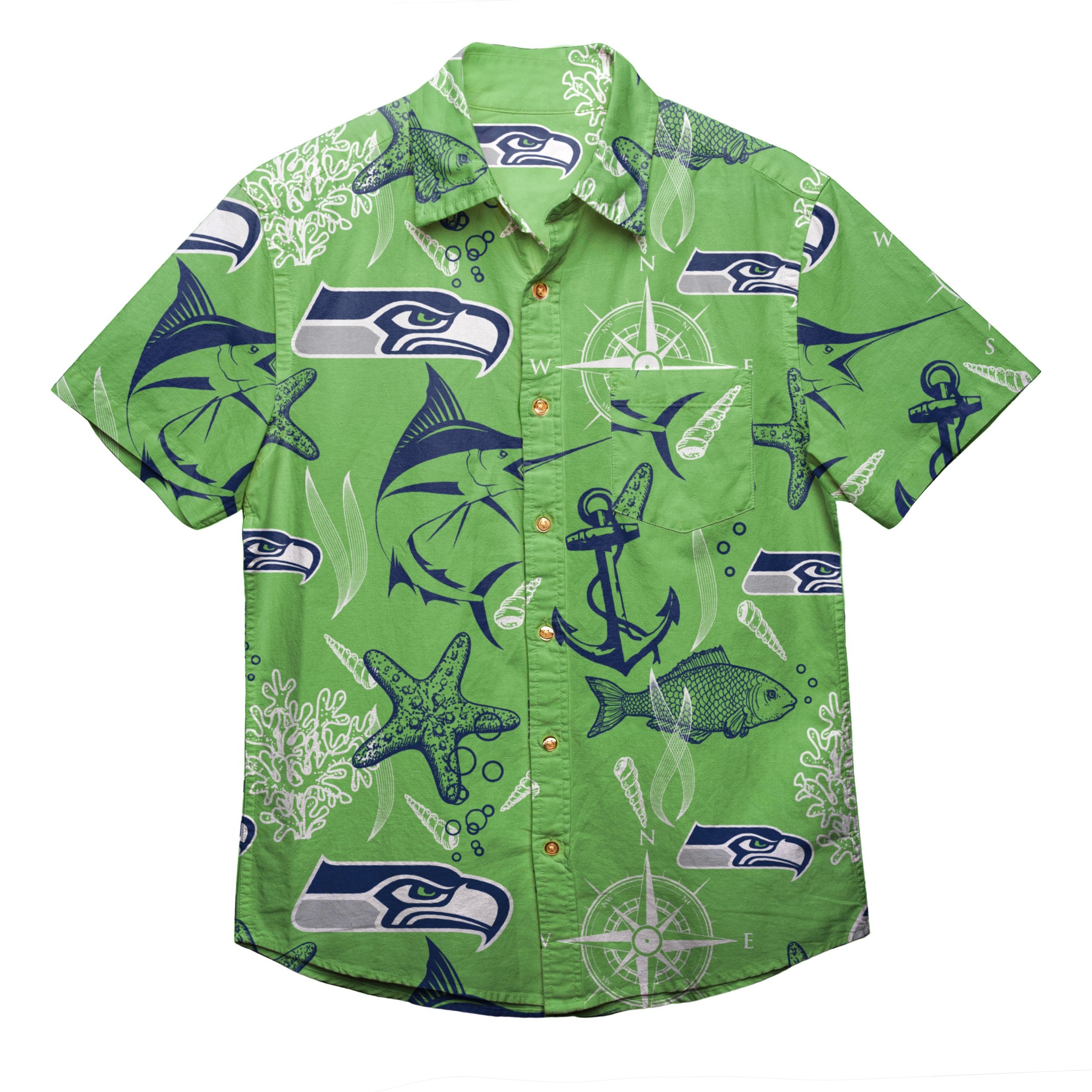 Seattle Seahawks Mens Casual Button Down Shirt Summer Short Sleeve