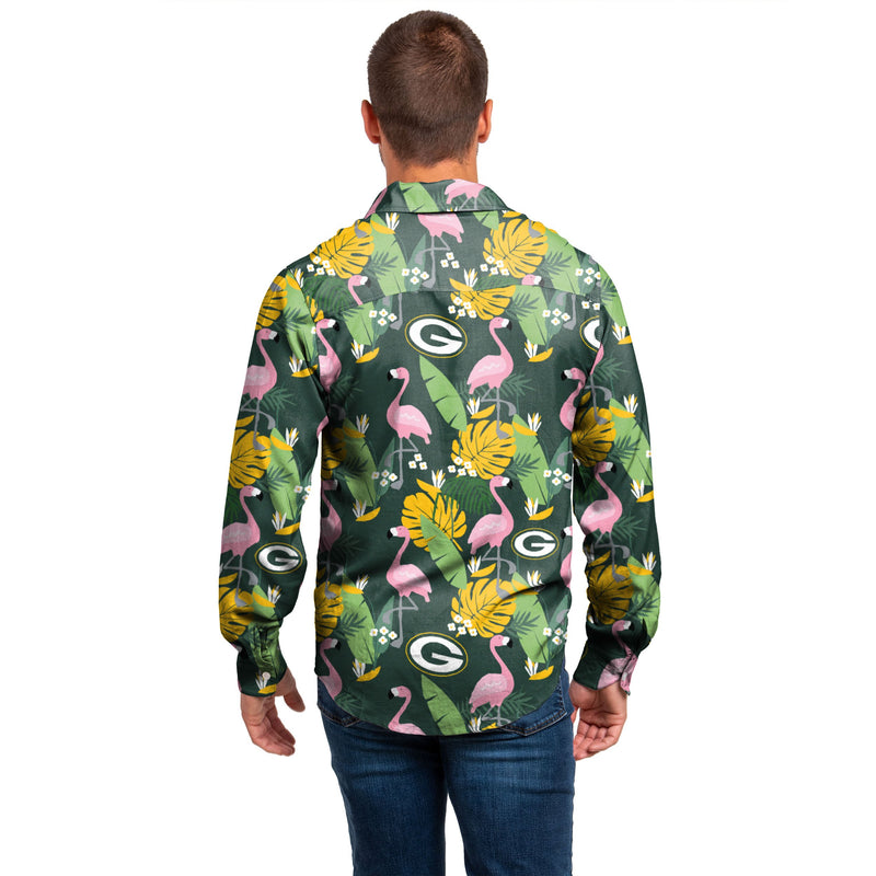 Green Bay Packers NFL Mens Long Sleeve Floral Button Up Shirt