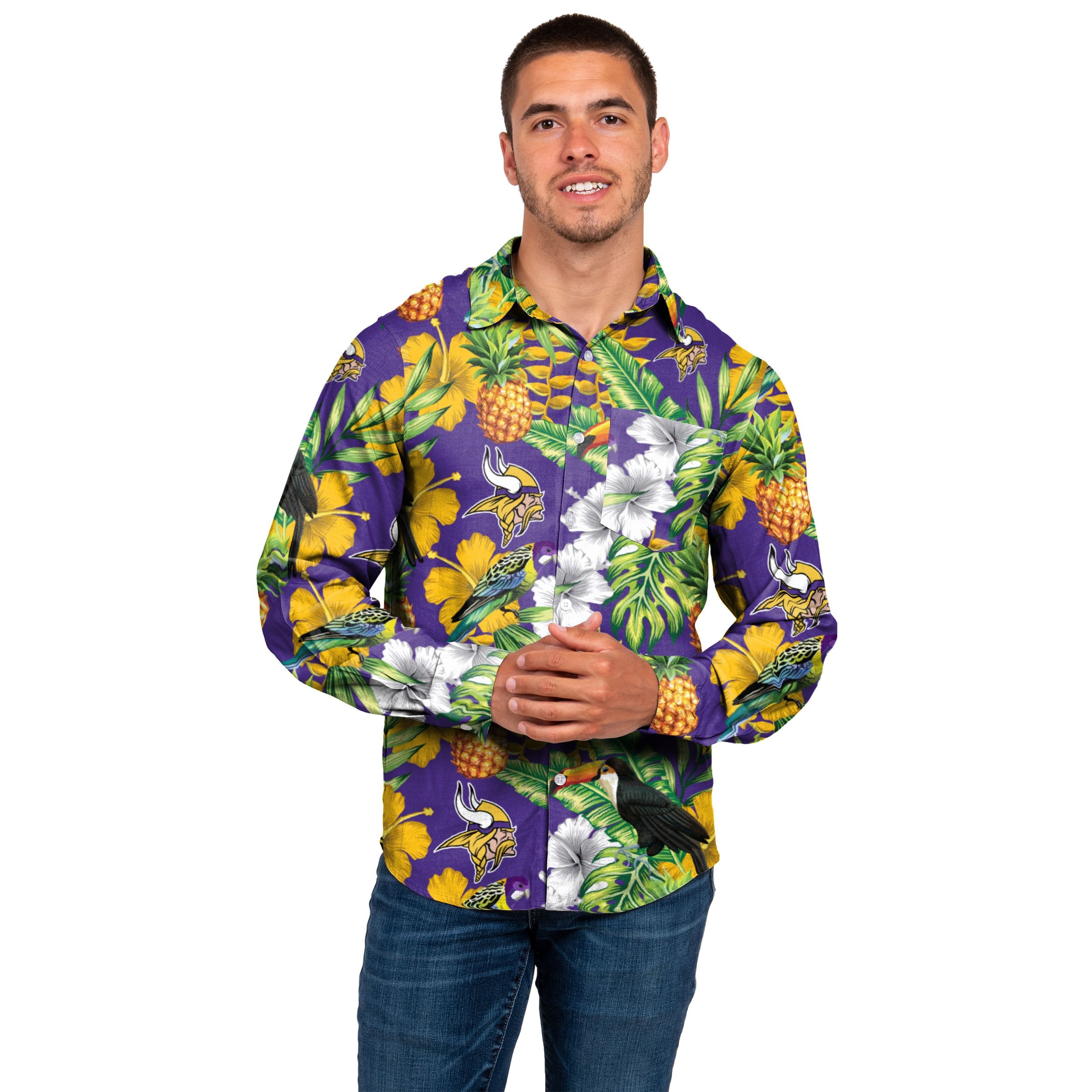 Minnesota Vikings Nfl Mens Hawaiian Button Up Shirt