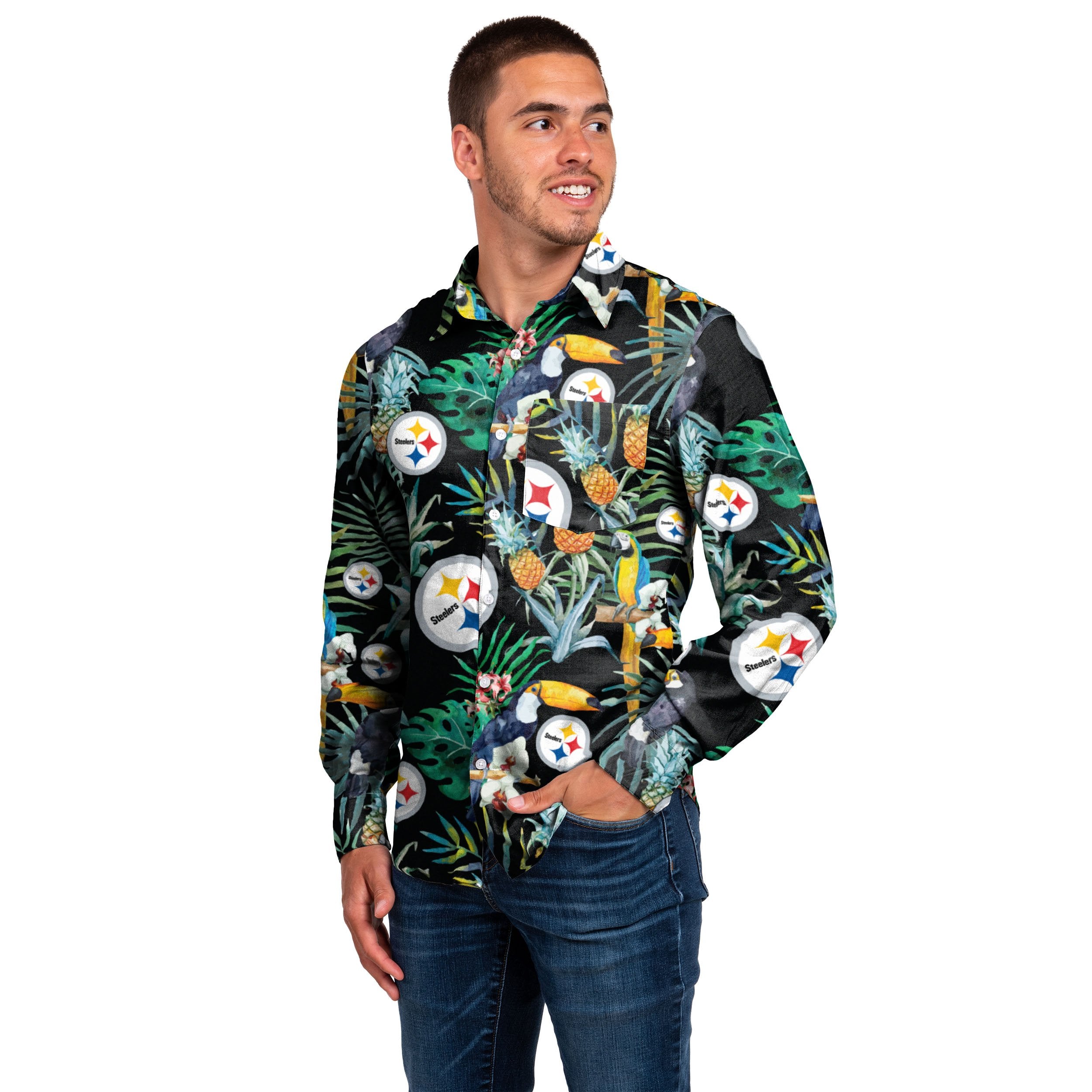 FOCO Los Angeles Rams NFL Mens Tropical Sunset Button Up Shirt