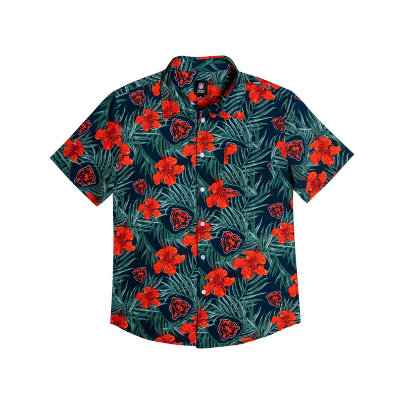 Chicago Bears Nfl Color Hibiscus Button Up Hawaiian Shirt