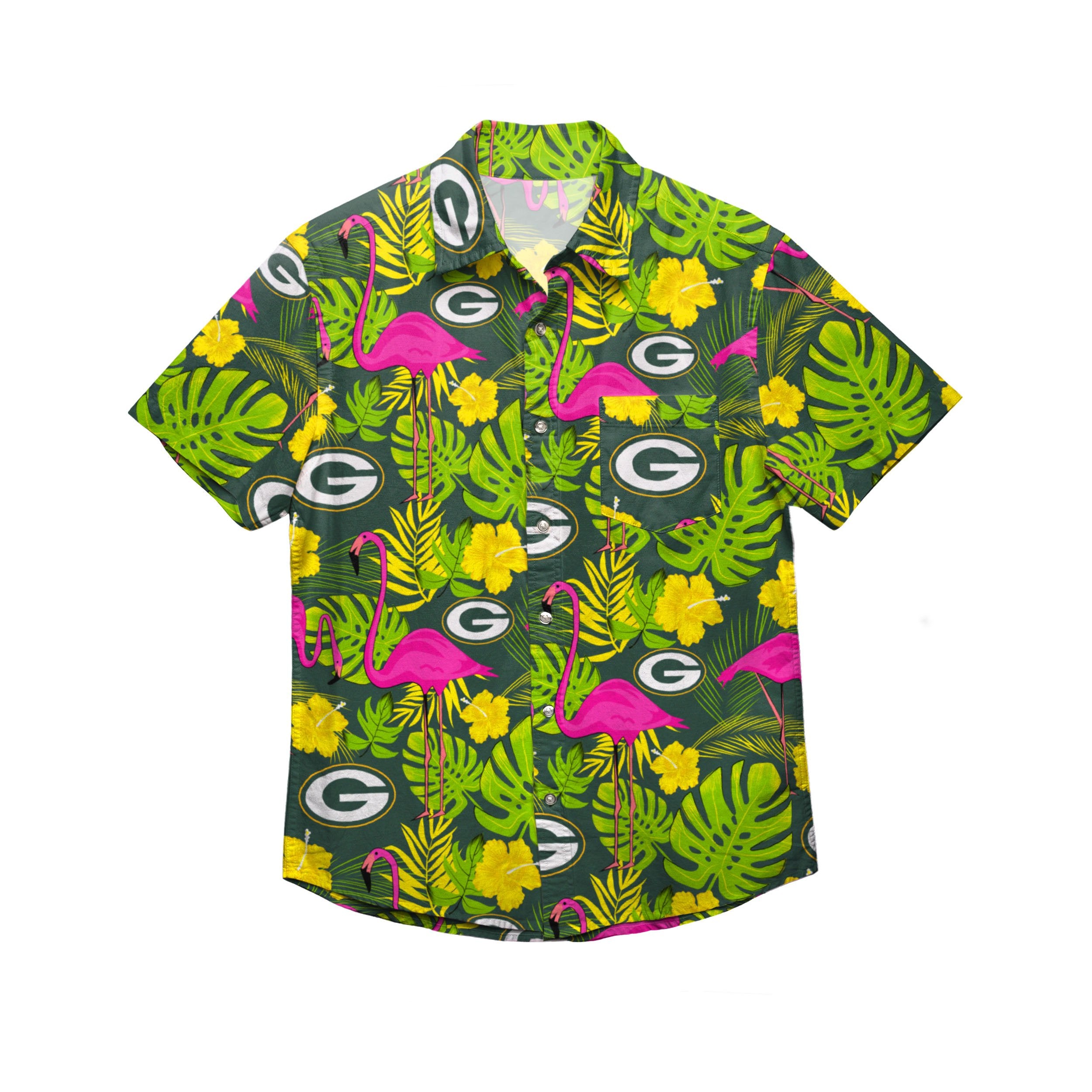 FOCO Green Bay Packers NFL Mens Flamingo Button Up Shirt