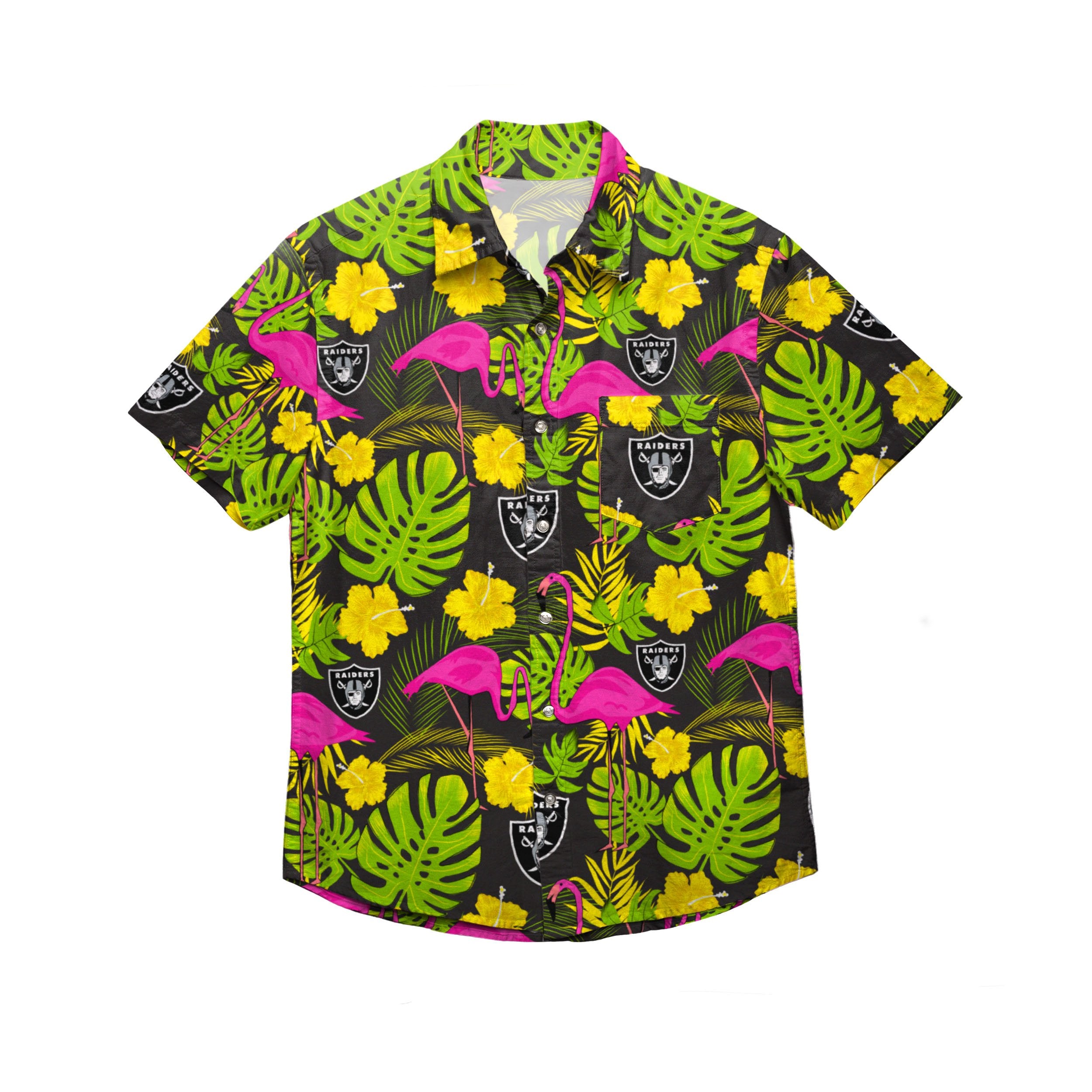 FOCO Las Vegas Raiders NFL Mens Flamingo Button Up Shirt