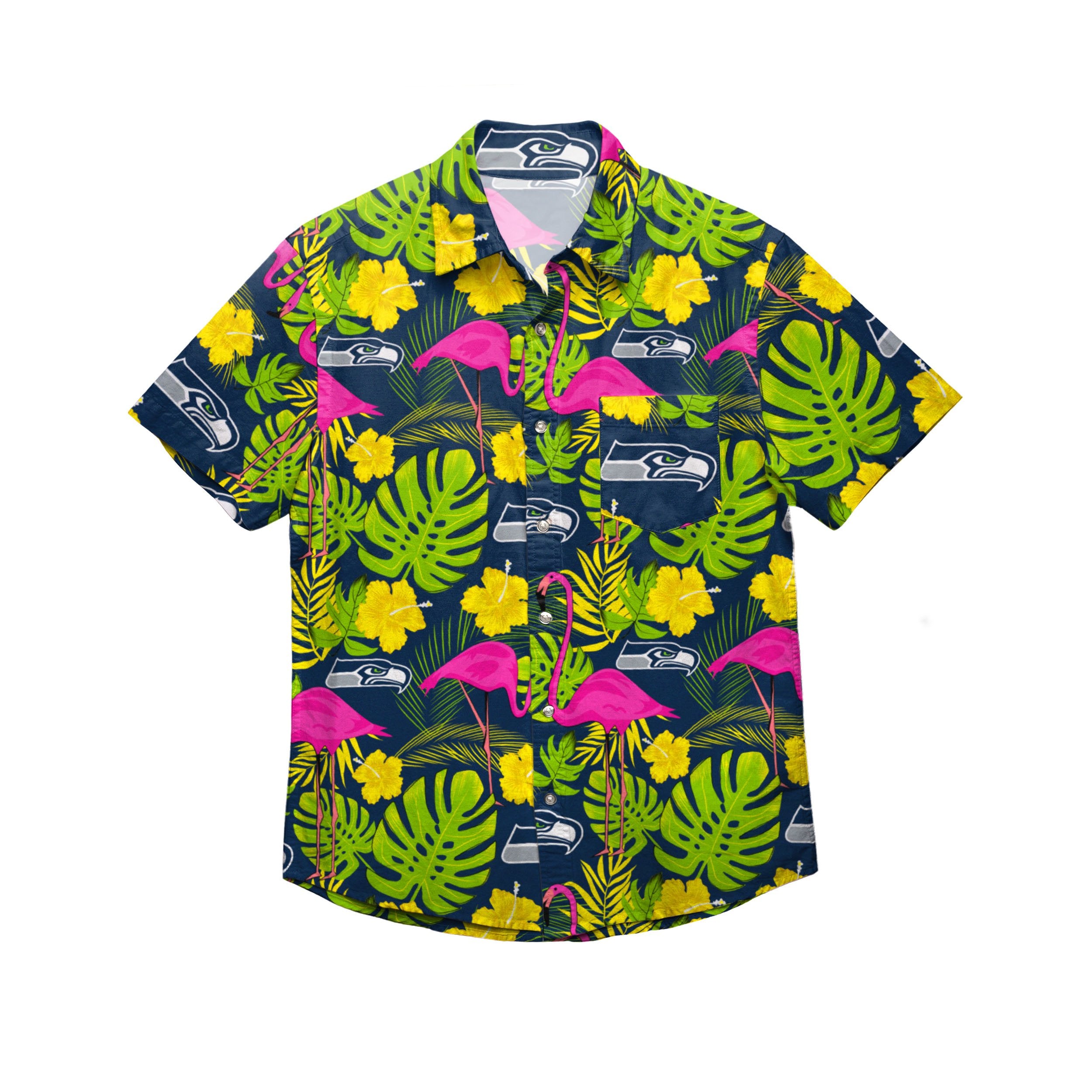 FOCO Seattle Seahawks NFL Mens Hawaiian Button Up Shirt - L