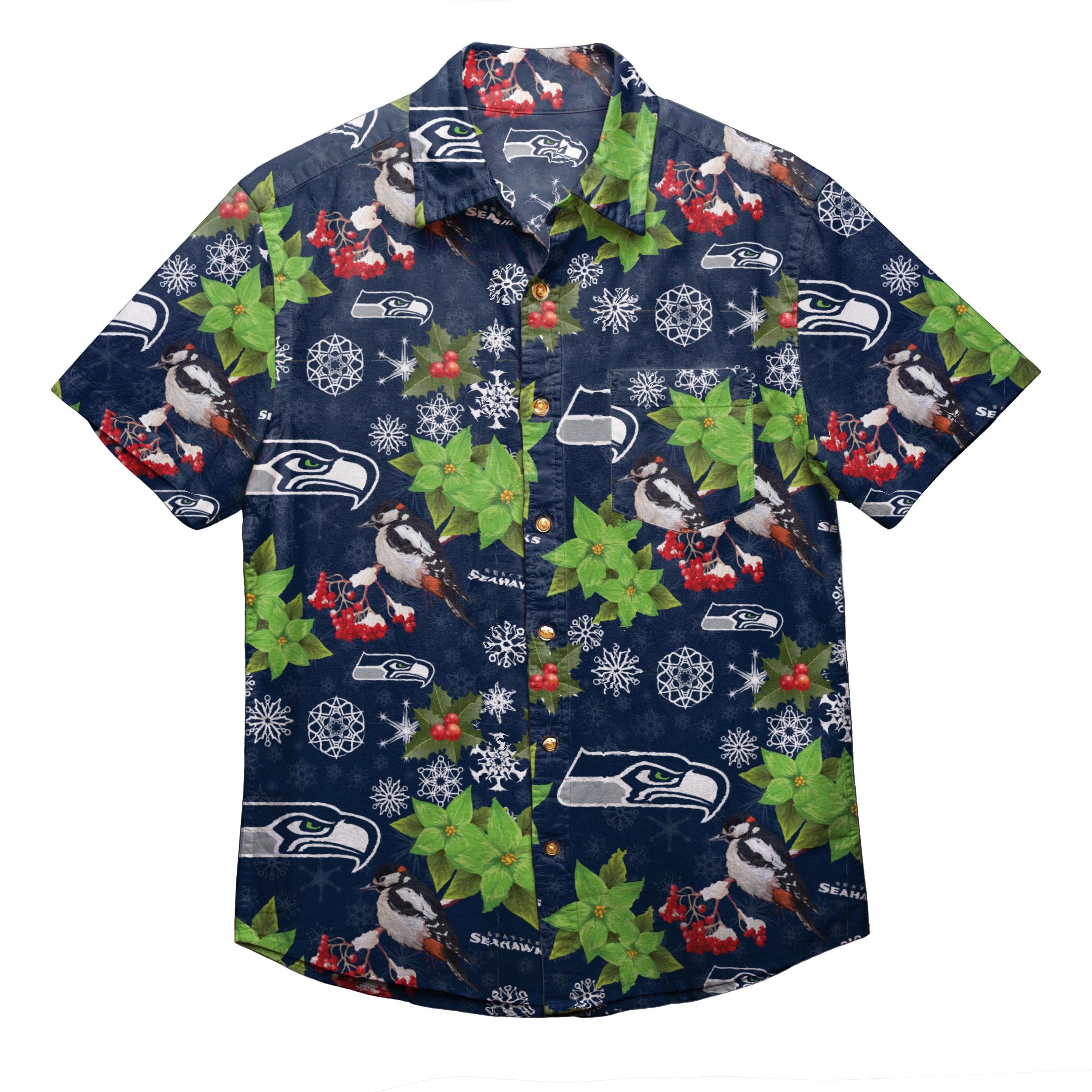 Seattle Seahawks NFL Mens Hawaiian Button Up Shirt