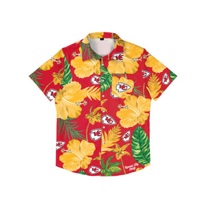 Kansas City Chiefs NFL Mens Team Color Hibiscus Button Up Shirt