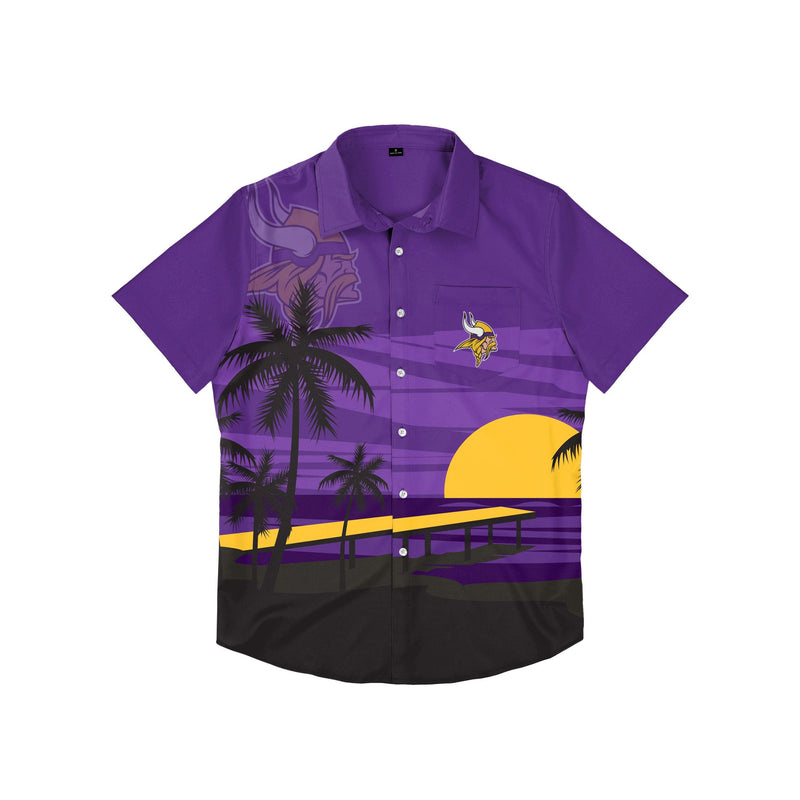 FOCO Minnesota Vikings NFL Mens Tropical Sunset Button Up Shirt