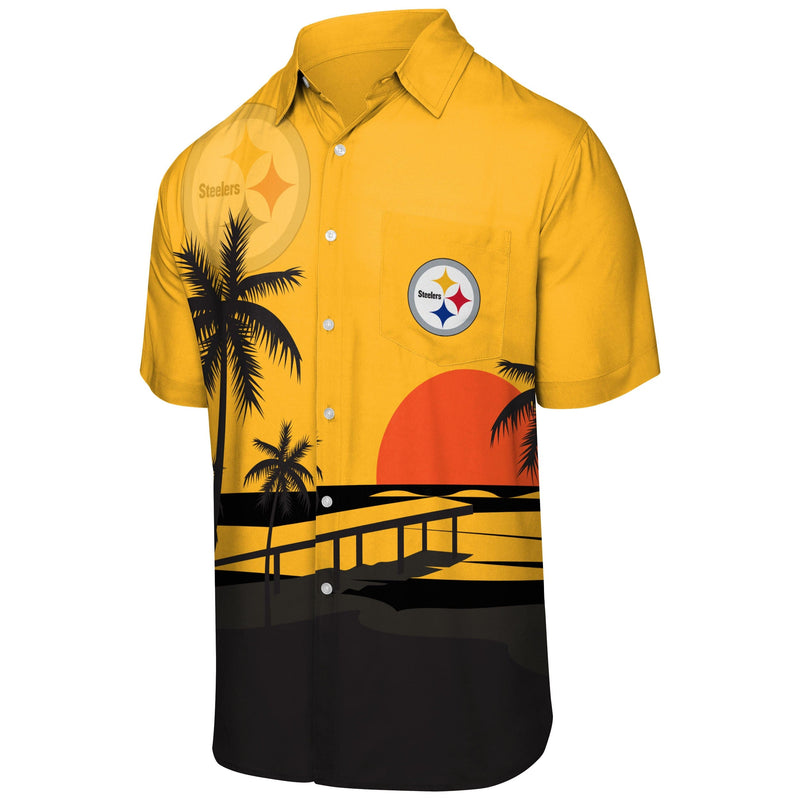 FOCO Pittsburgh Steelers NFL Mens Hawaiian Button Up Shirt - S