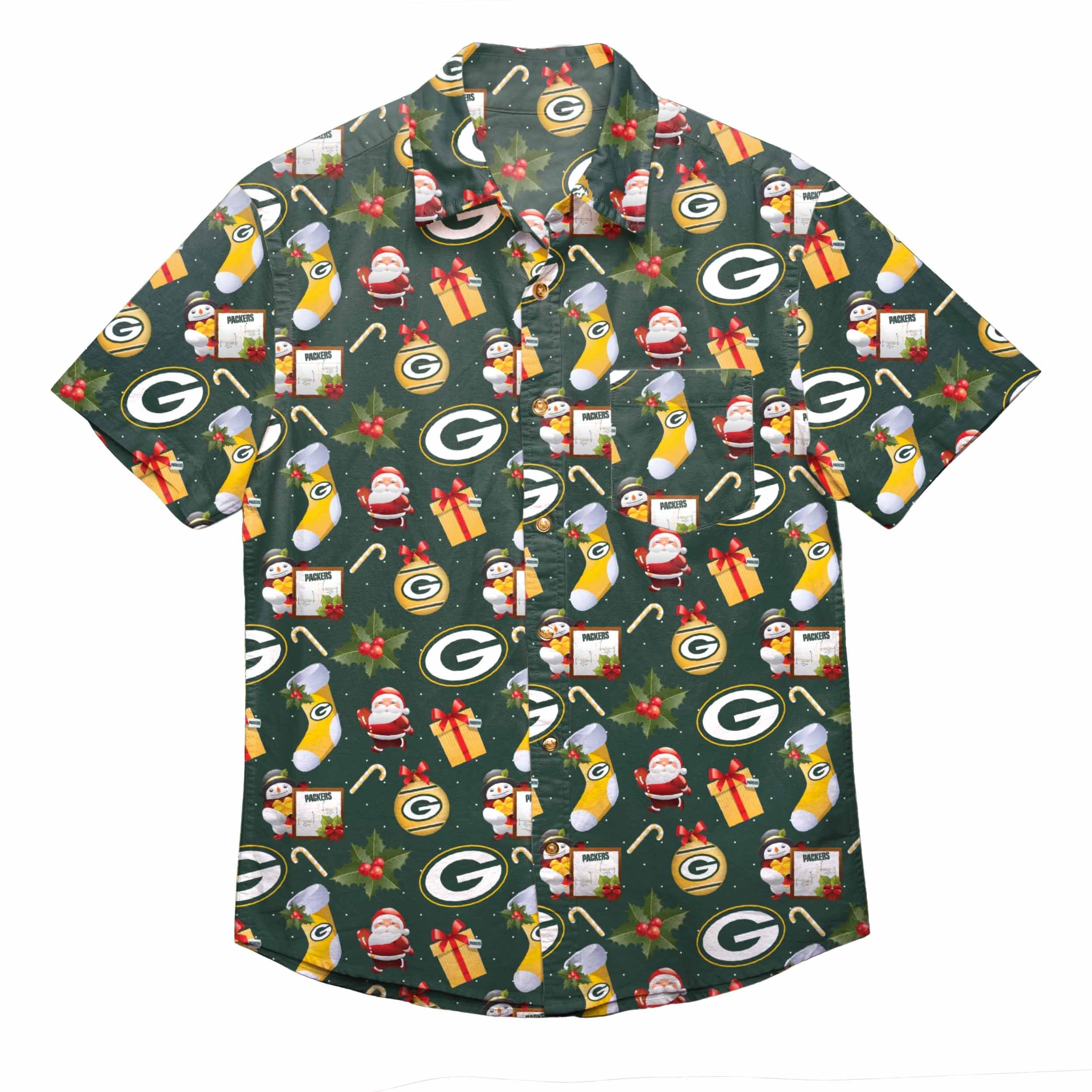 Green Bay Packers NFL Mens Christmas Explosion Button Up Shirt