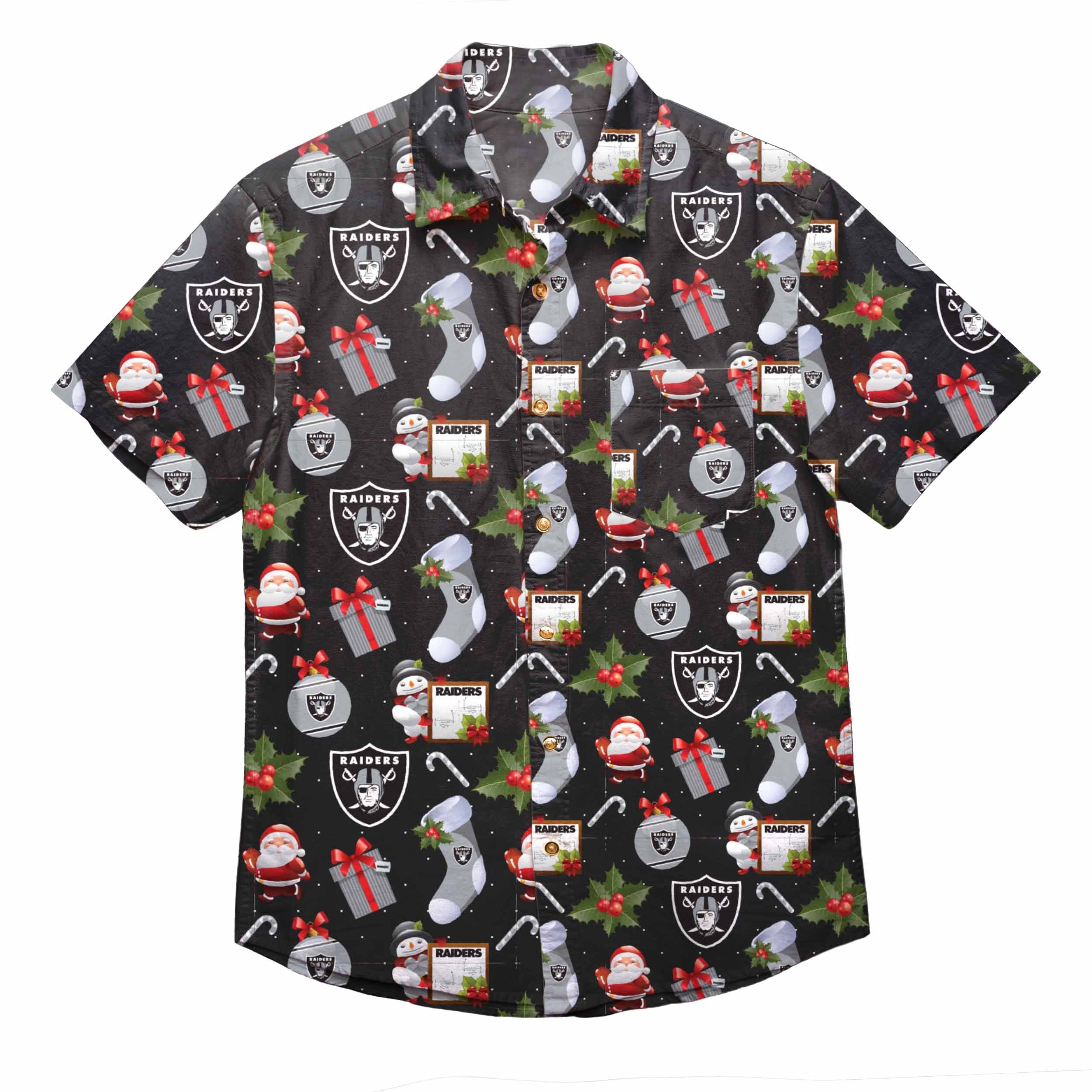 Las Vegas Raiders NFL Mens Christmas Explosion Button Up Shirt