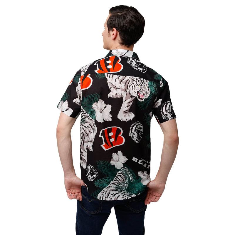 Cincinnati Bengals NFL Mens White Stripe Hawaiian Shirt - Banantees