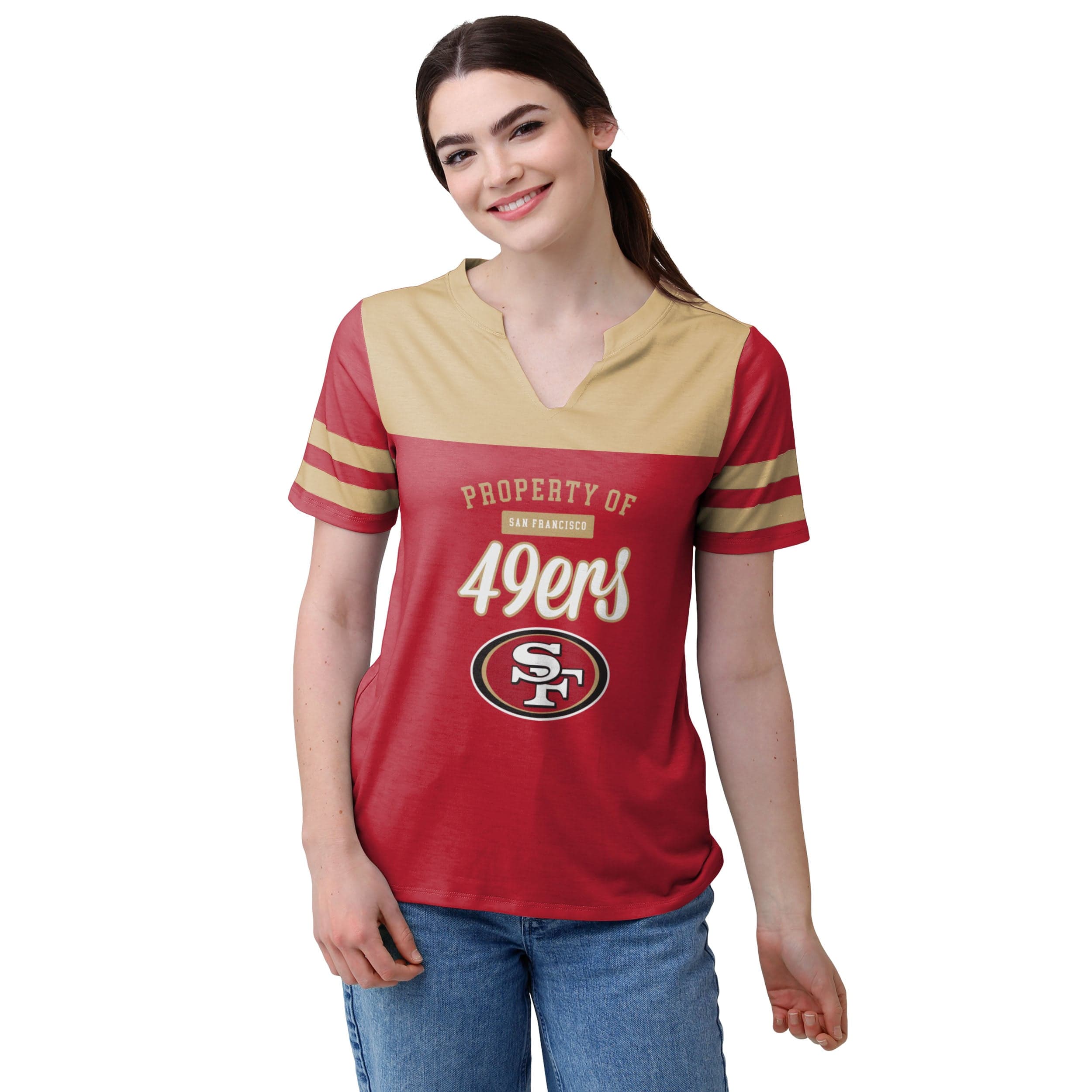 Kansas City Chiefs Womens Team Stripe Property Of V-Neck T-Shirt FOCO