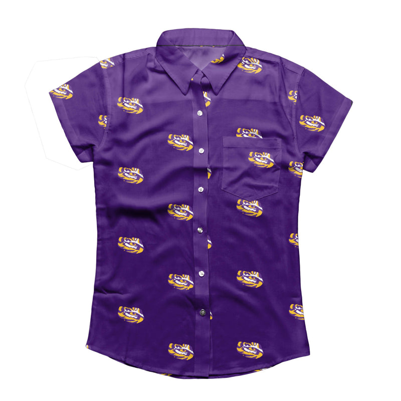 LSU Tigers NCAA Logo Blast Womens Button Up Shirt LSU Tigers NCAA Logo Blast Womens Button Up Shirt