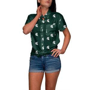 Michigan State Spartans NCAA Logo Blast Womens Button Up Shirt