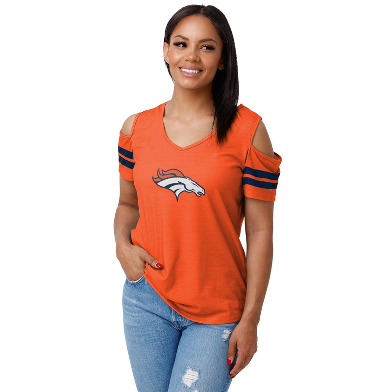 Denver Broncos NFL Womens Cold Shoulder T-Shirt