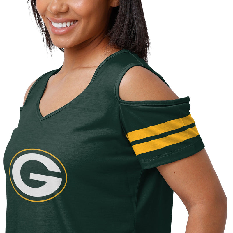 Green Bay Packers NFL Womens Cold Shoulder T-Shirt