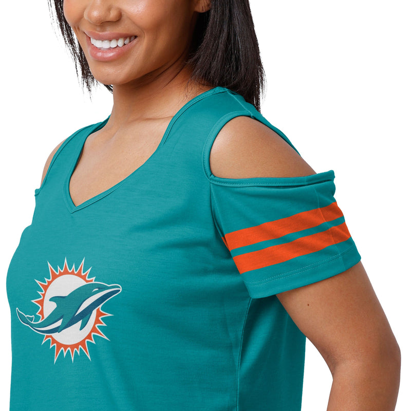 FOCO Miami Dolphins NFL Womens Cold Shoulder T-Shirt