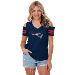 New England Patriots Women Sexy Slanted Shoulder T-shirt Criss Cross Blouse  Tops