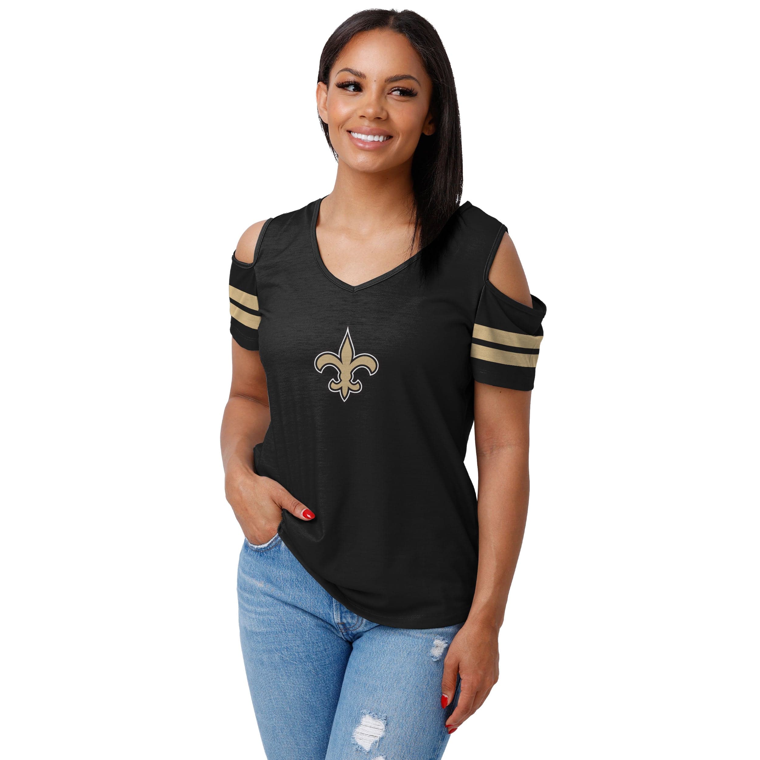 New Orleans Saints NFL Womens Cold Shoulder T-Shirt