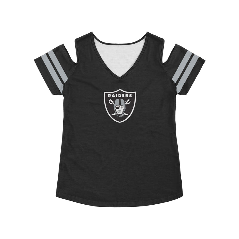 Las Vegas Raiders Womens Slanted Shoulder T-shirt Irregular Criss Summer  Tops