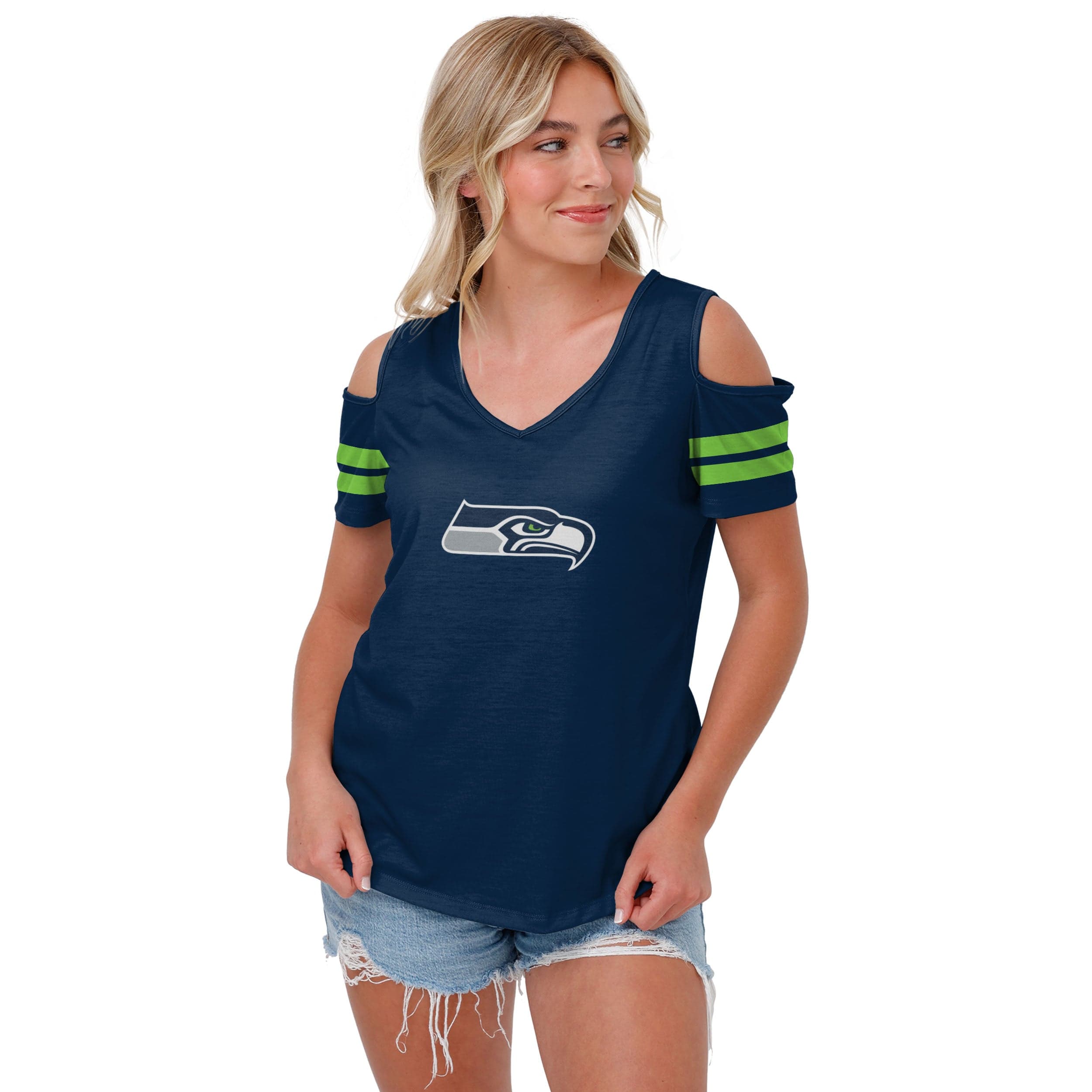 NFL Women's Short Sleeve Colorblock Glitter Tee 