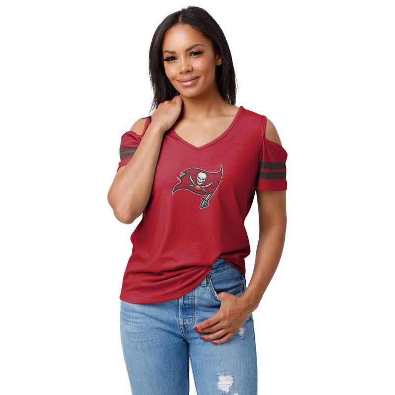 San Francisco 49ers Womens Cold Shoulder T-Shirt FOCO