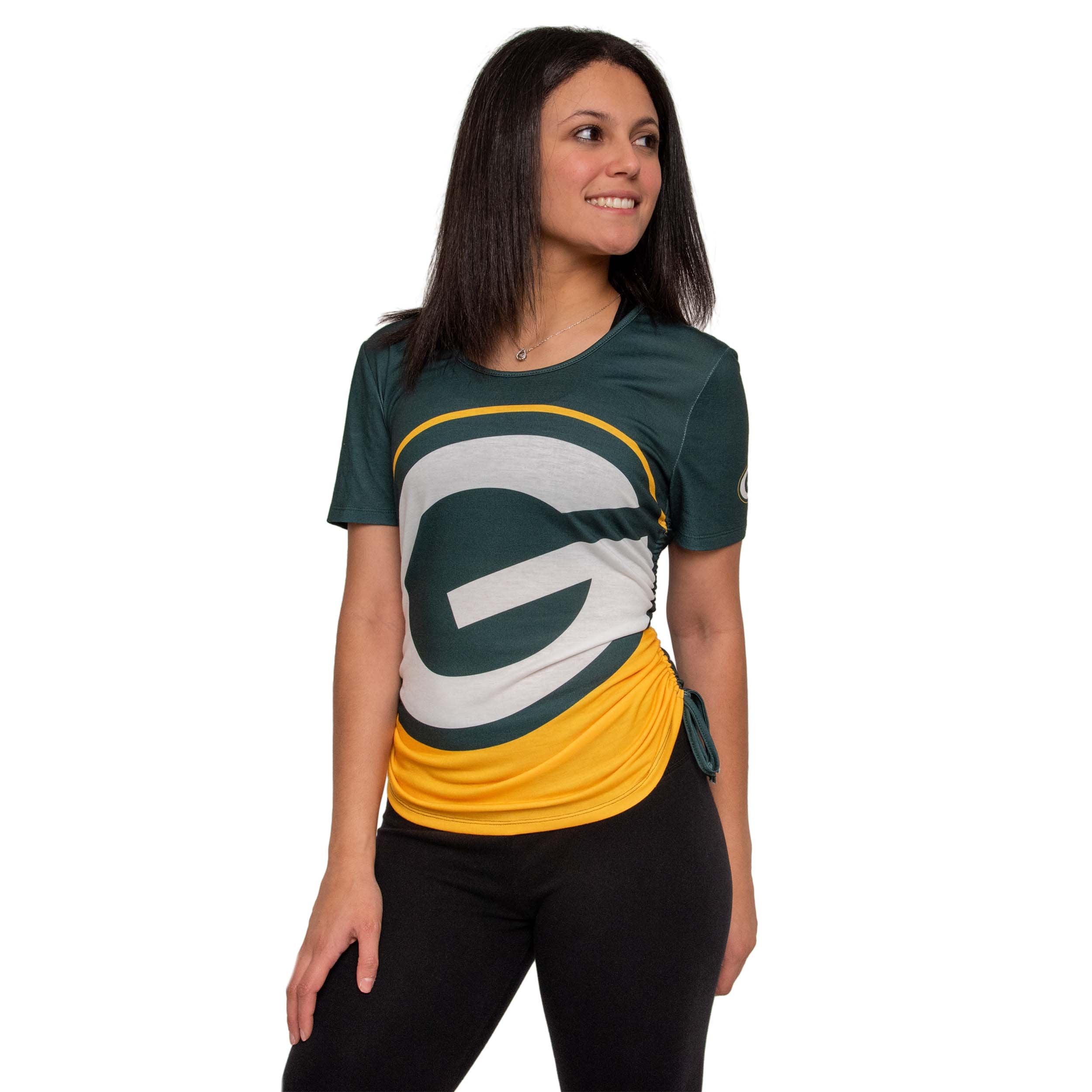 FOCO Green Bay Packers NFL Womens Ruched Replay Short Sleeve Top