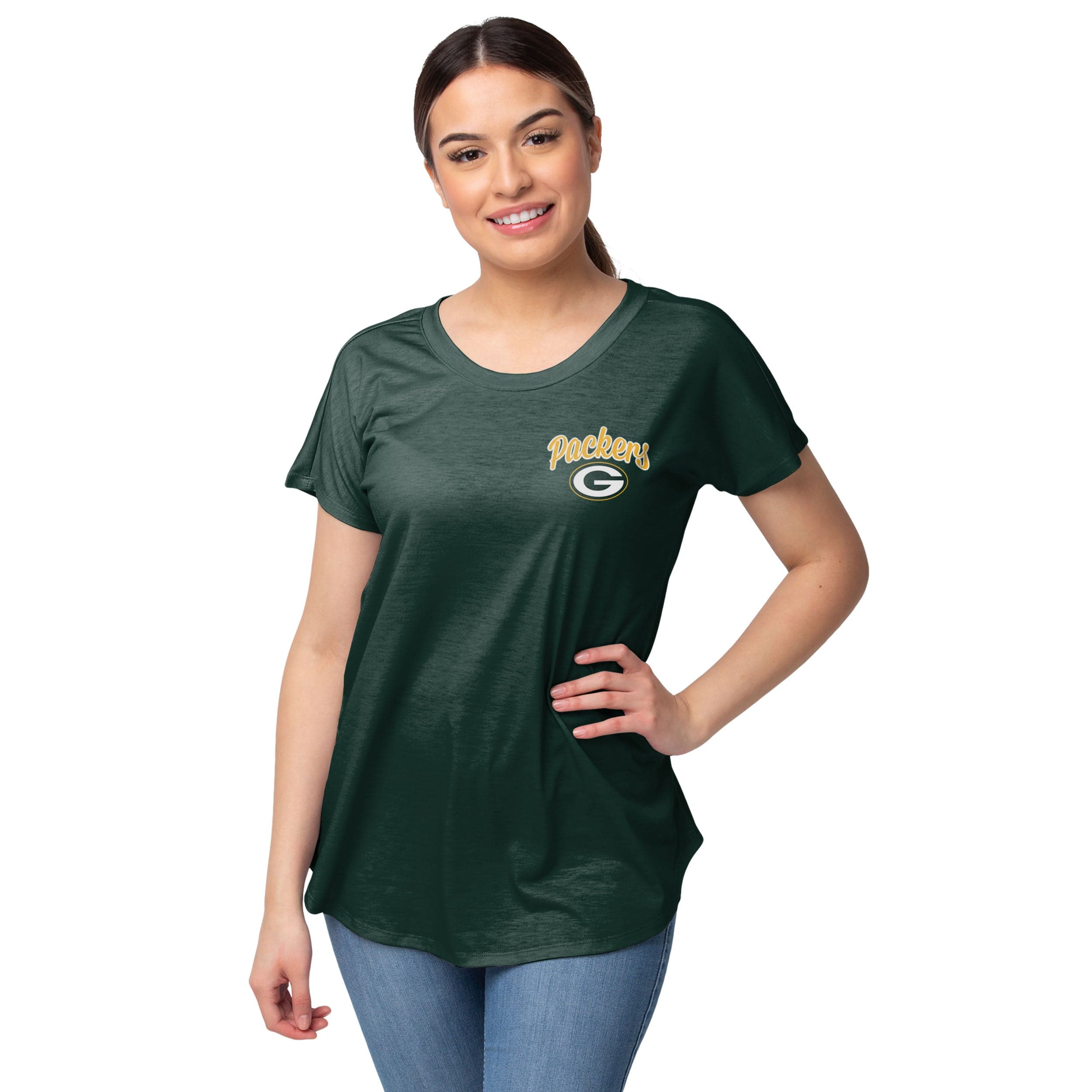 Green Bay Packers NFL Womens Wordmark Black Tunic Top