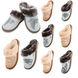 NFL Womens Glitter Open Back Fur Moccasin Slippers - Pick Your Team!