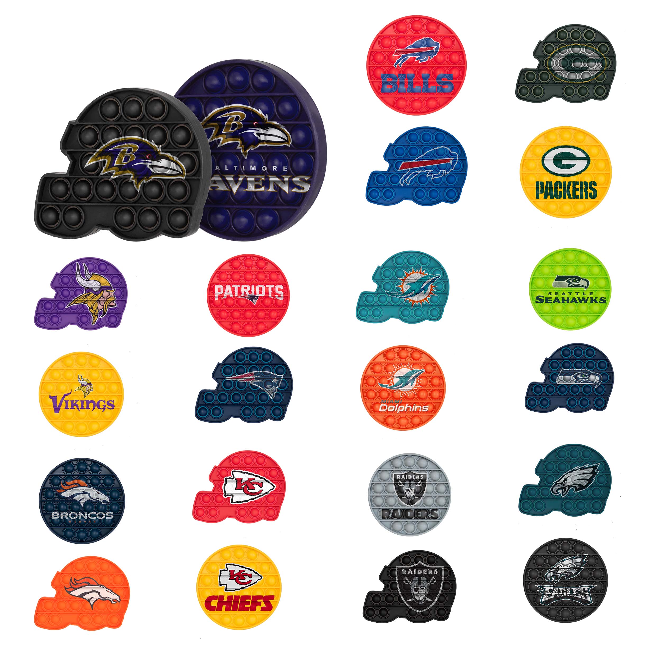 FOCO NFL Unisex-Adult Team Logo Push Pop Silicone Bubble Sensory Toy  Push-Itz Fidget 2-Pack