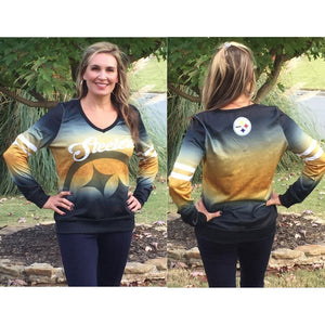 Pittsburgh Steelers NFL Womens Printed Gradient V-Neck Shirt
